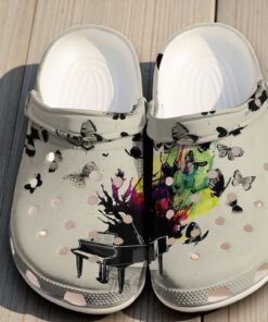Piano Butterfly Art Crocs – Colorful Music Splash Shoes