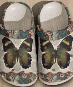 Boho Mandala Butterfly Crocs – Teal Paisley & Vintage Moth Clog Shoes