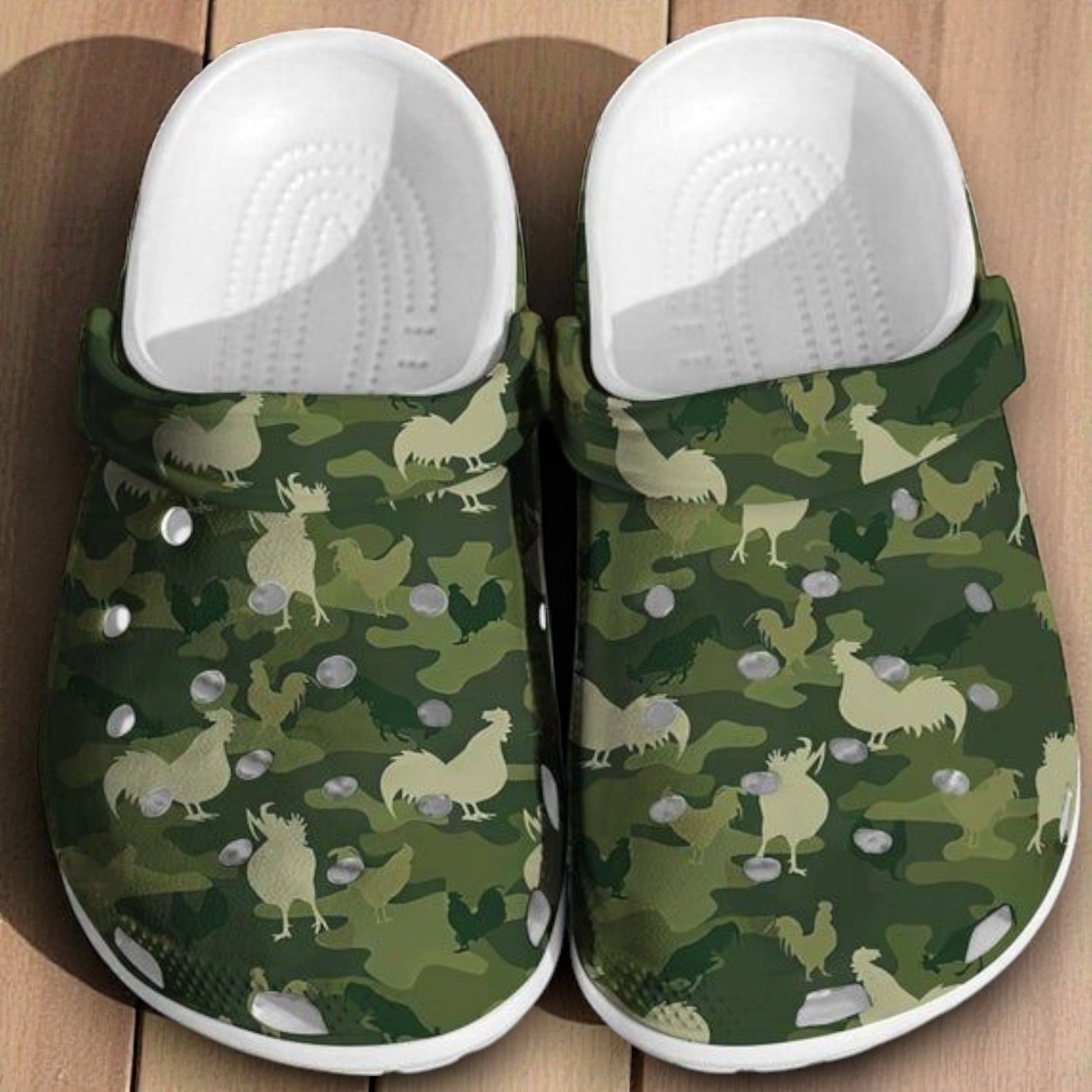 “Coop Camo” – Green Camouflage Chicken Print Crocs “Coop Camo” – Green Camouflage Chicken Print Crocs