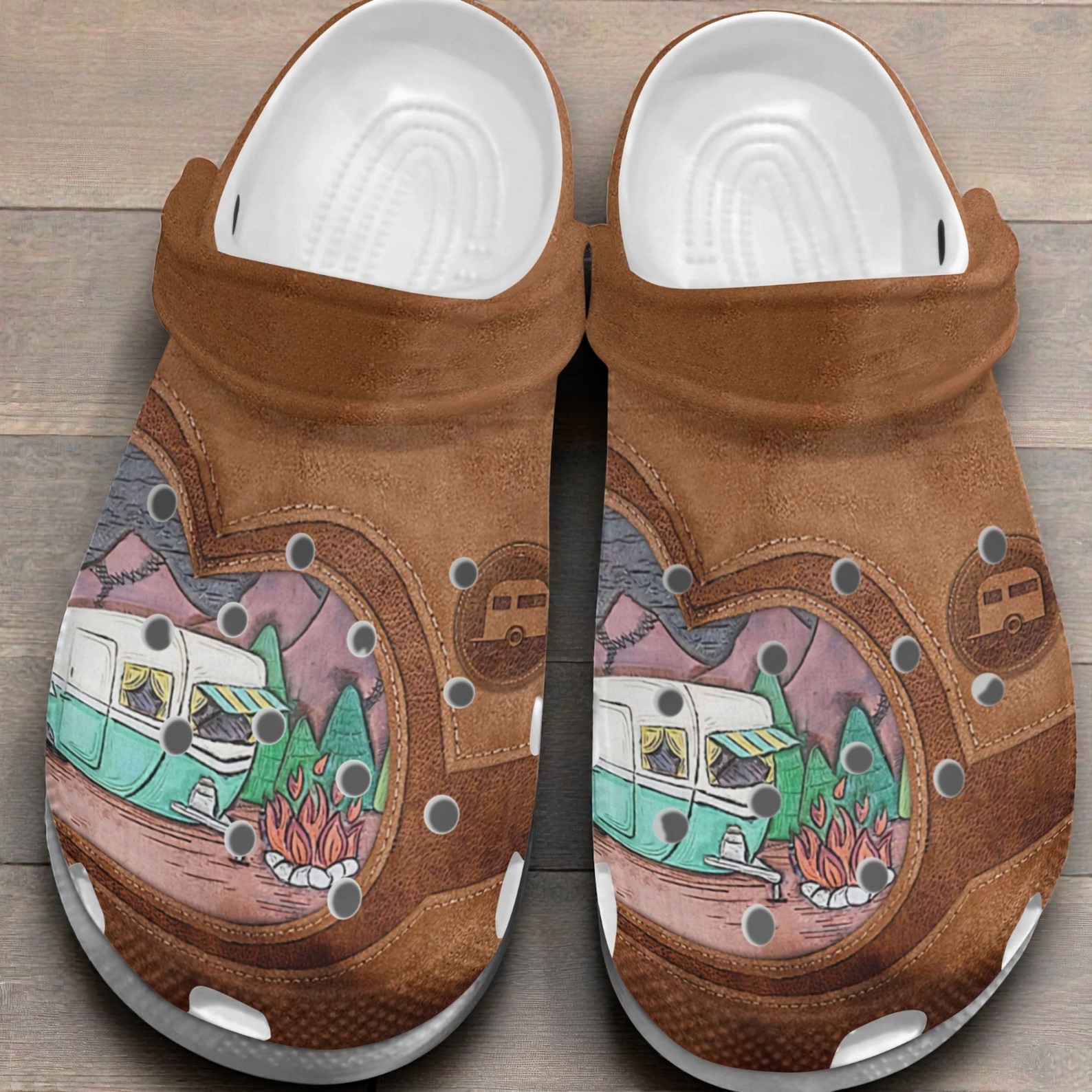 “Rustic Roamer” – Faux Leather Style Vintage Camper Crocs “Rustic Roamer” – Faux Leather Style Vintage Camper Crocs