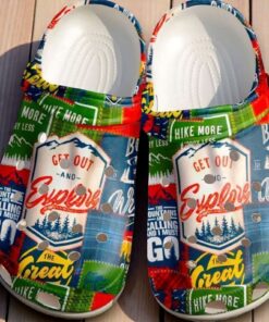 “Get Out & Explore” – Camoing Hiking Adventure Patchwork Crocs