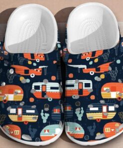Camping Trailer Pattern Summer Happy Camper Best Gifts For Lovers Campers Cool clog Shoes