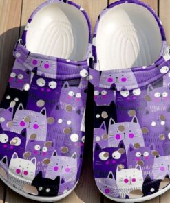 “Purr-ple Paradise” – All-Over Purple Cat Print Crocs