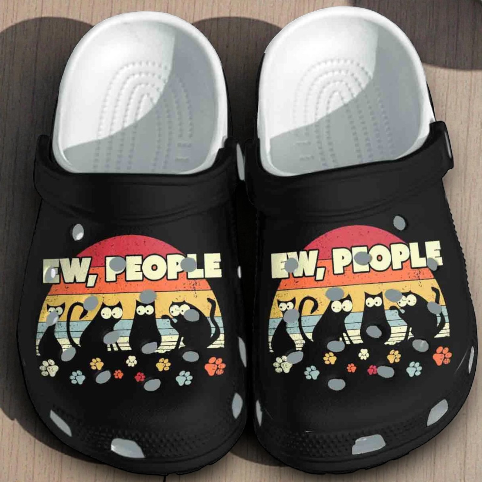 “Ew, People” – Funny Cat & Retro Sunset Crocs “Ew, People” – Funny Cat & Retro Sunset Crocs