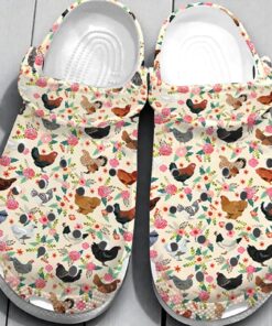 Floral Chicken Pattern Crocs – Pink Rose & Hen Print Clogs Shoes