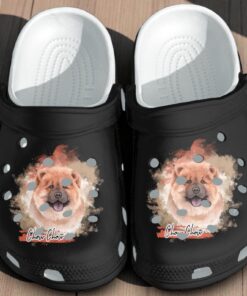 ute Chow Chow Crocs – Black Crocs with Dog Art Print