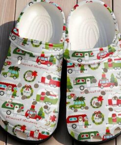 Christmas Camping Crocs – Retro RV & Holiday Trailer Pattern Clog Shoes