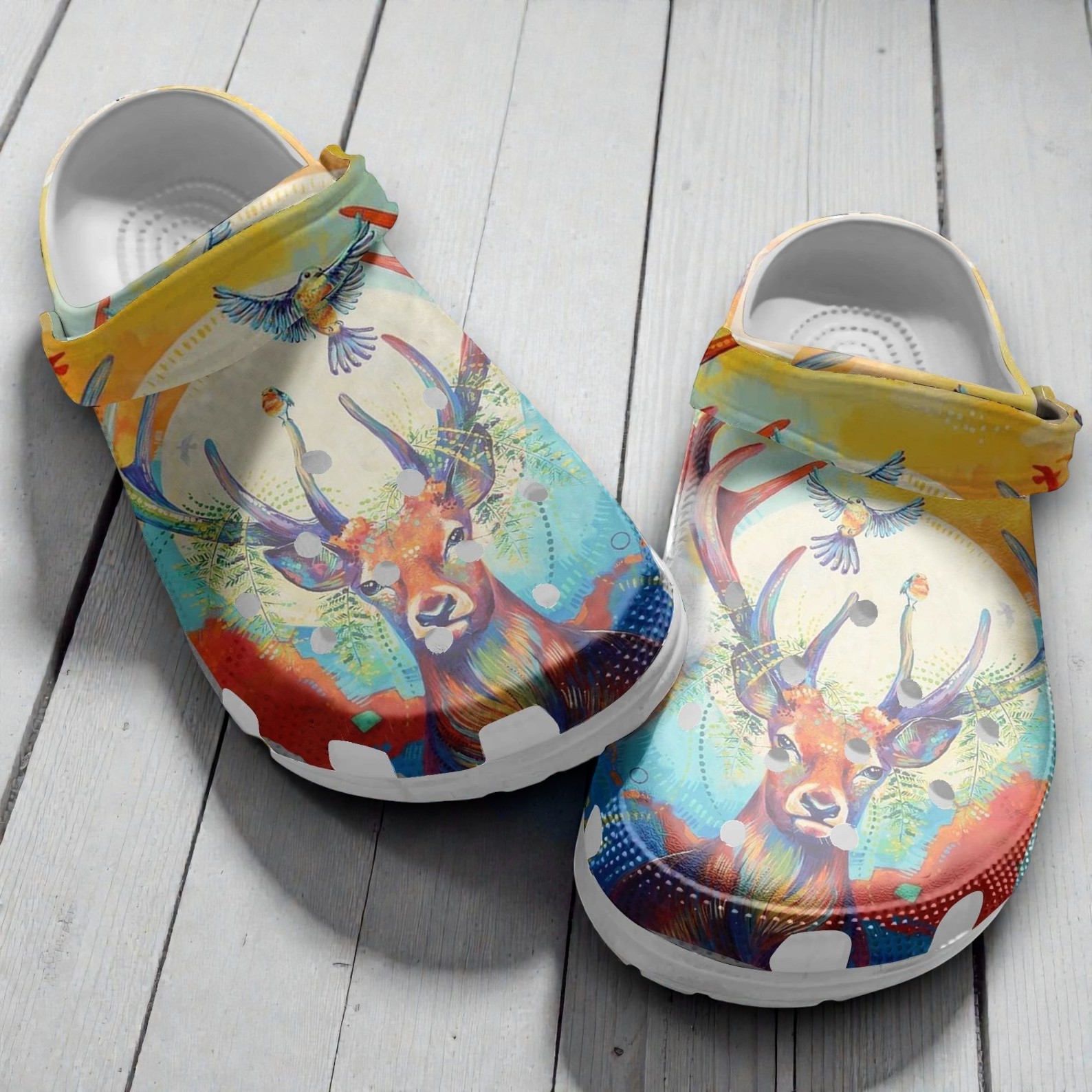 Colorful Deer Bird Art Classic Crocs Shoes Colorful Deer Bird Art Classic Crocs Shoes