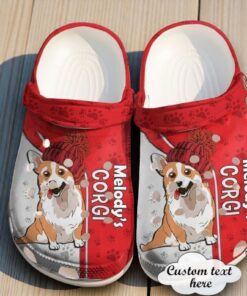 Custom Name Corgi Crocs | Personalized Red Winter Beanie Dog Shoes