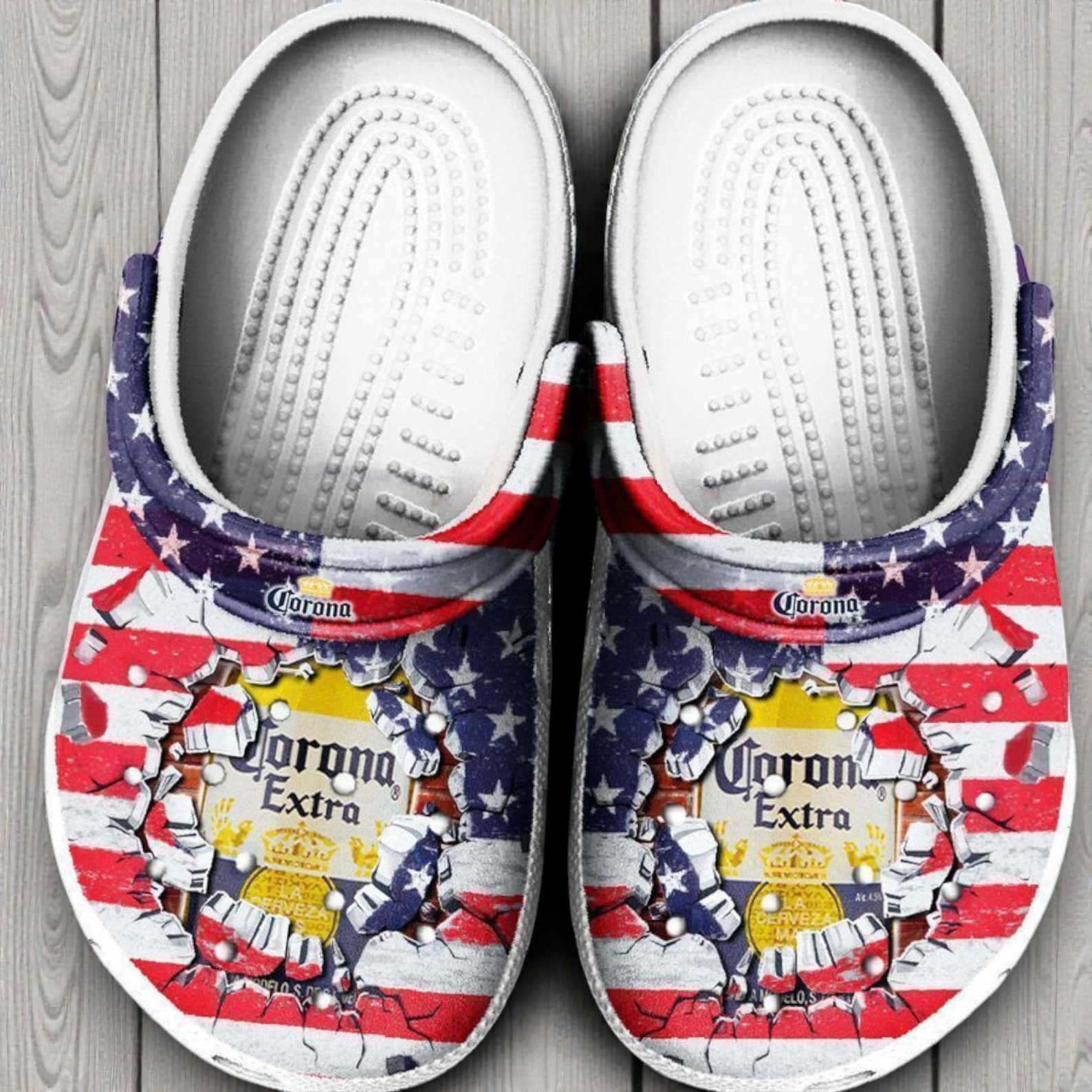 Corona Extra American Flag Crocs | Patriotic Beer Lover Shoes Corona Extra American Flag Crocs | Patriotic Beer Lover Shoes