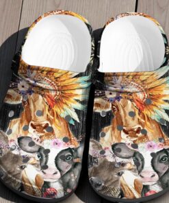 Cow Flower Shoes Clogs   Girl Loves Cow Farm Life Custom Shoe Gifts For Women