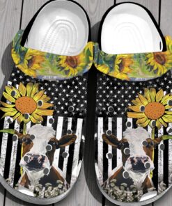 Cow With Sunflower Bw American Flag Farmer Clogs Shoes