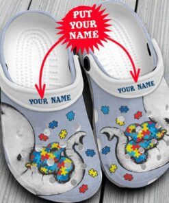 Custom Name Autism Awareness Day Elephant Mom And Baby Puzzle Piece Classic Crocs