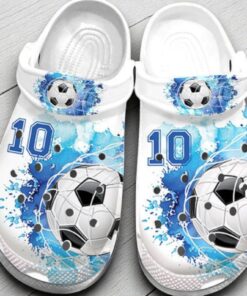 Custom Number Soccer Goal Blue White Watercolor Clogs Shoes