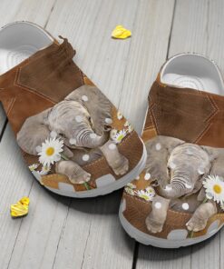“Little Gentle Giant” – Cute Baby Elephant & Daisy Faux Leather Crocs