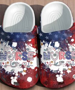 “Patriotic Pulse” – USA Flag Nurse Life Splatter Crocs