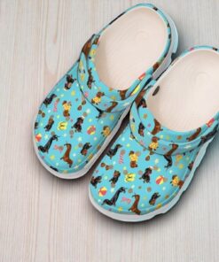 Dachshund Summer Vacation Crocs – Light Blue Beach Wiener Dog Shoes