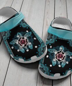 Sea Turtle Mandala Crocs – Boho Ocean Vibe Hibiscus Flower Shoes