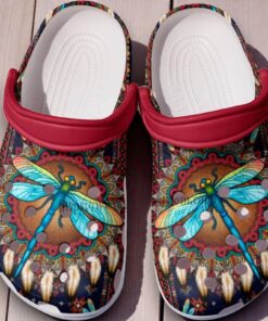 Boho Dragonfly Mandala Crocs – Colorful Dreamcatcher Feather Shoes