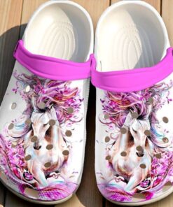 “Majestic Spirit” – Stunning White Horse & Pink Floral Crocs