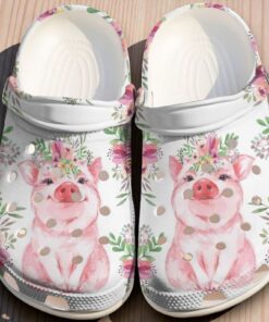 “Barnyard Blossom” – Watercolor Baby Pig & Floral Crocs
