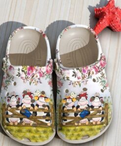 “Country Charm” – Floral Cows at the Fence Crocs