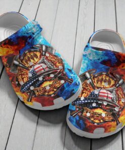 Firefighter Fire & Ice Crocs – American Flag Helmet Clog Shoes