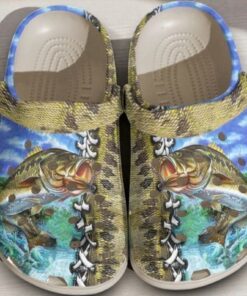 Largemouth Bass Fishing Crocs – Realistic Fish Scale Pattern Shoes