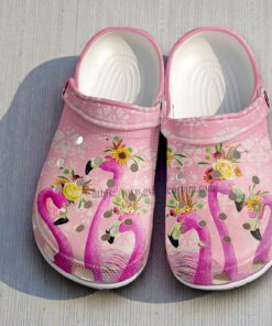 Pink Flamingo Flower Crown Crocs – Tropical Summer Clogs Shoes