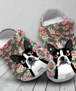 Floral Boston Terrier Floral Classic Crocs Shoes