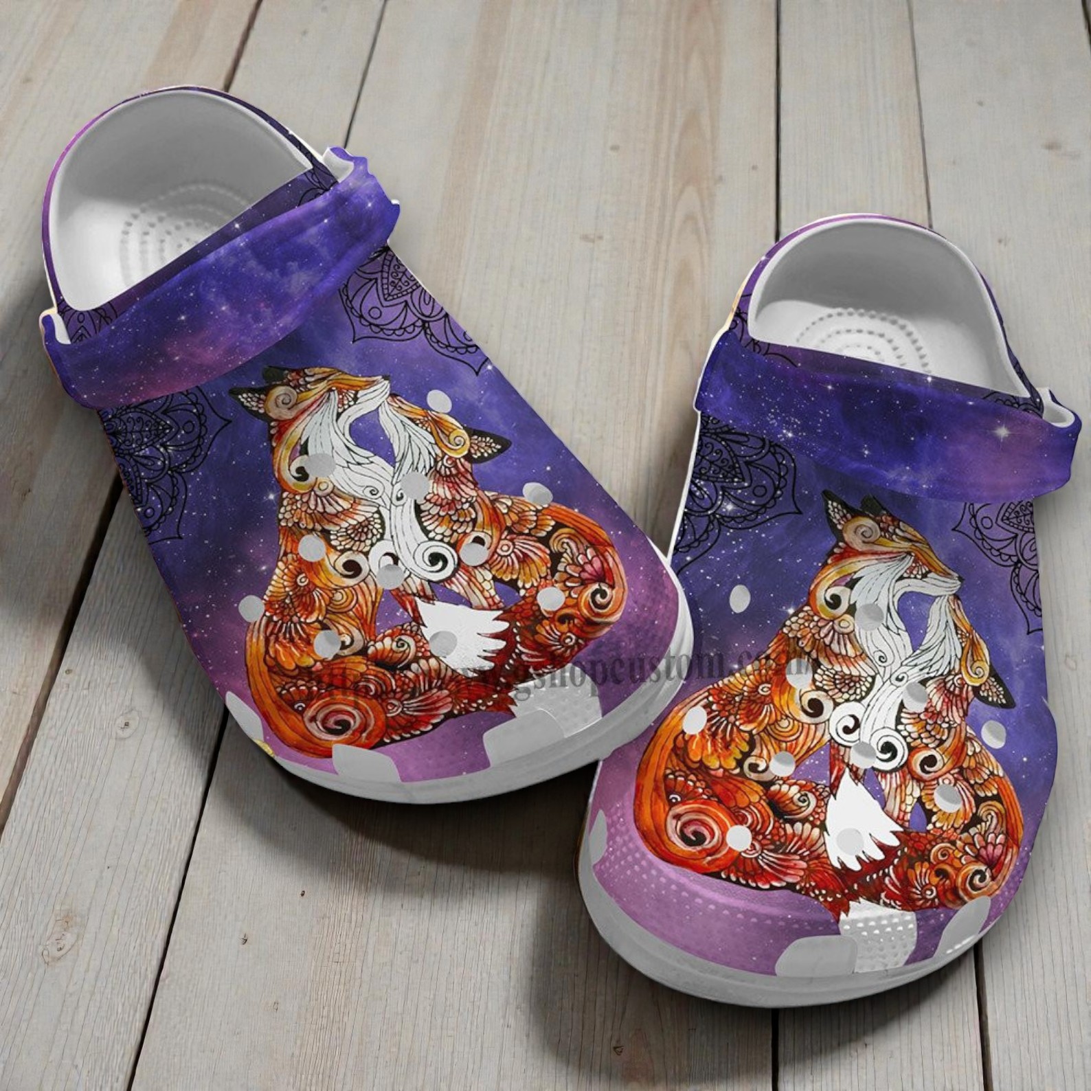 Fox Mandala Galaxy Crocs | Purple Cosmic Animal Shoes Fox Mandala Galaxy Crocs | Purple Cosmic Animal Shoes