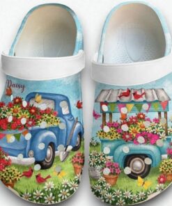 Vintage Blue Flower Truck & Red Cardinals Crocs – Spring Farmhouse Garden Shoes