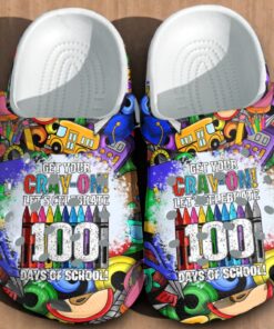 100 Days of School Teacher Crocs – “Get Your Cray-On” Crayon & School Supply Shoes