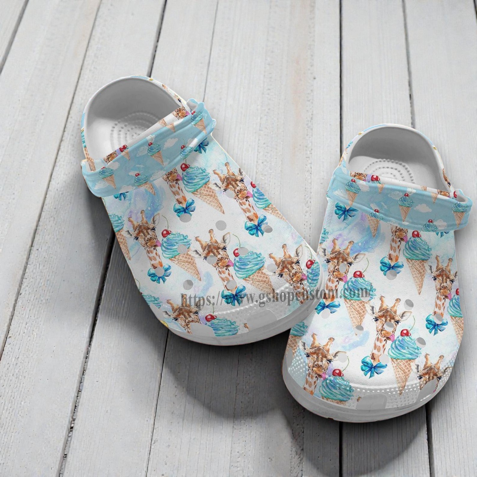 “Sweet Safari” – Watercolor Giraffe & Ice Cream Cone Crocs “Sweet Safari” – Watercolor Giraffe & Ice Cream Cone Crocs