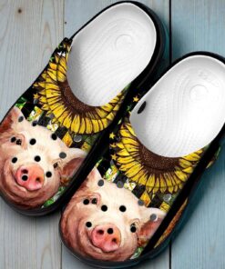 “Sunny Barnyard” – Sunflower & Pig Portrait Crocs