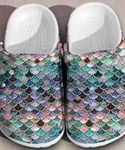 “Mermaid Magic” – Iridescent Glitter Scale Pattern Crocs