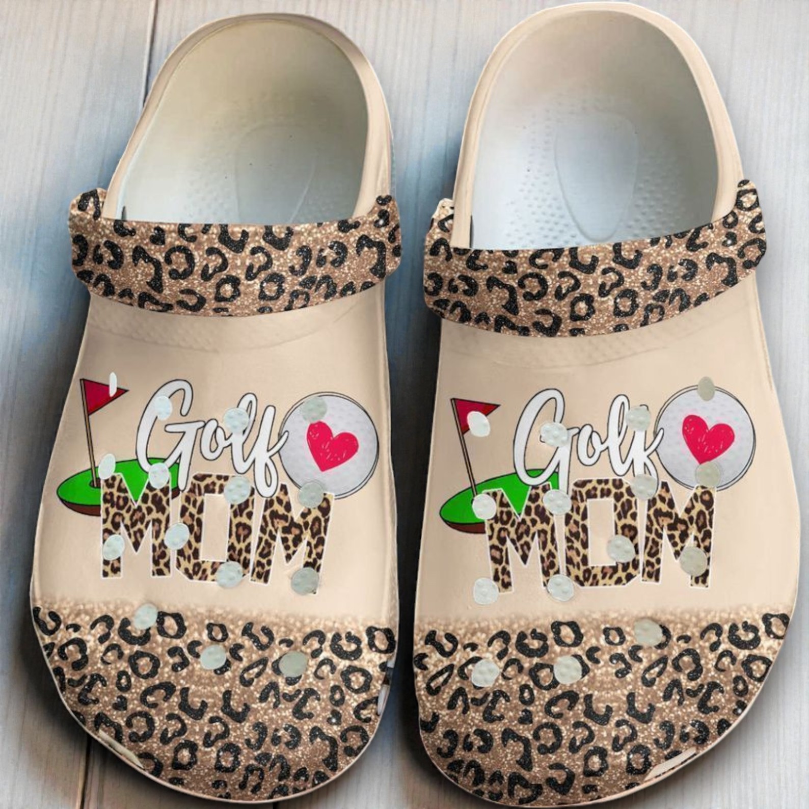 “Wild on the Green” – Golf Mom Leopard Print Crocs “Wild on the Green” – Golf Mom Leopard Print Crocs