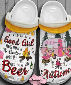 “Bonfire & Beer” – Funny Flamingo Camping & Autumn Crocs
