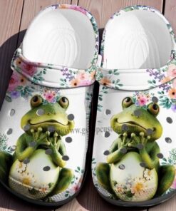 Green Frog Flower Crocs Shoes Gift Frog Gir l Frog Princess Classic Crocs