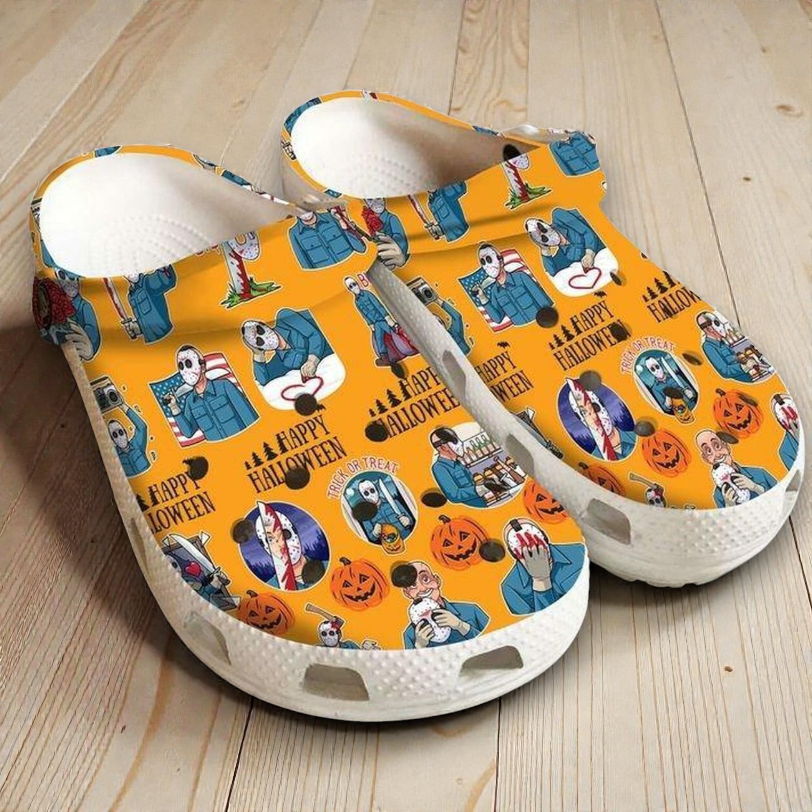 Jason Voorhees Friday the 13th Crocs | Orange Halloween Horror Movie Shoes Jason Voorhees Friday the 13th Crocs | Orange Halloween Horror Movie Shoes