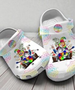 Hippie Peace Gnome Crocs | Tie Dye Guitar & Rainbow Mandala Shoes