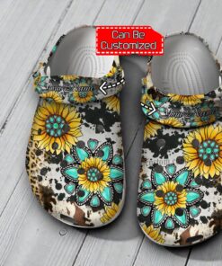 Hippie Sunflower Leopard Cow Skin Shoes Gift Women Daughter  Sunflower God Bless Boho Classic Crocs Customize