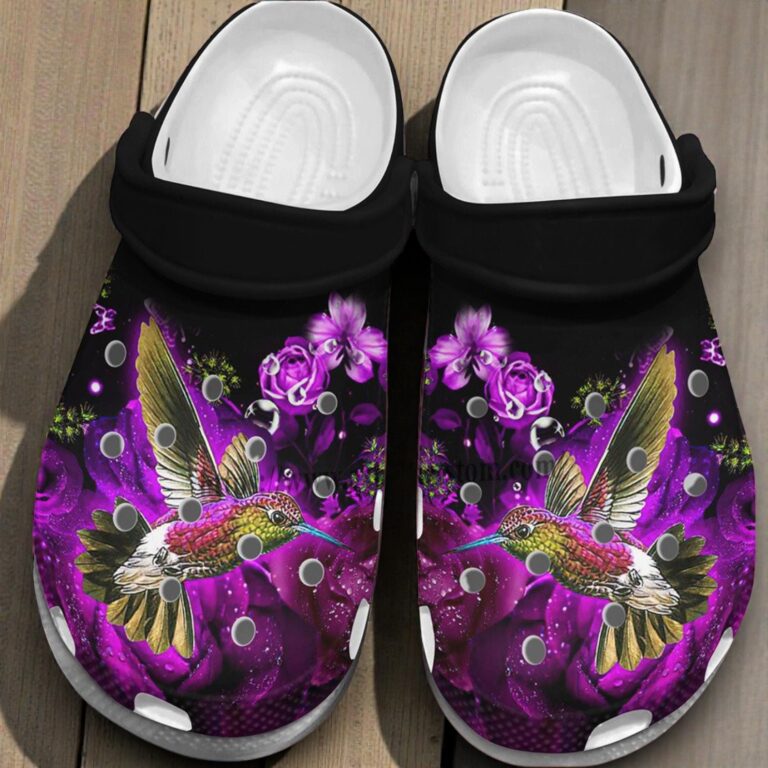 Hummingbird Girl Roses Purple Crocs Shoes - RobinPlaceFabrics