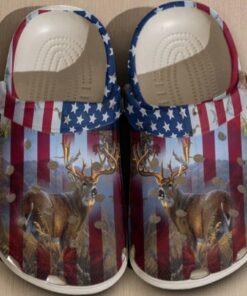 American Flag Whitetail Deer Hunting Crocs – Patriotic Buck Shoes