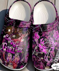 Pink Camo “Country Girl” Crocs – Custom Name Deer Hunting Shoes