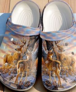 Winter Forest Whitetail Deer Crocs – Scenic Snow Wildlife Shoes