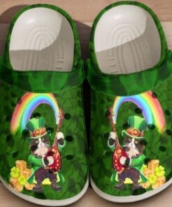 St. Patrick’s Day Leprechaun Cat Crocs | Green Rainbow & Gold Coin Design