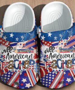 All American Teacher Crocs | Patriotic USA Flag & Leopard Print Shoes