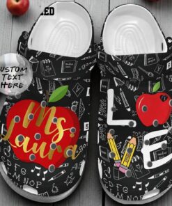 Personalized Teacher Apple “Love” Crocs – Custom Name Classroom Shoes