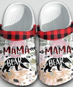 Mama Bear Buffalo Plaid Floral Crocs – Cute Mom Gift Shoes